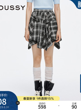 MOUSSY 春季新品假美式辣妹风假两件格纹半身裙028ISA31-4121