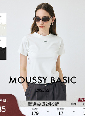 MOUSSY 夏季新品小高领简约两色短款短袖T恤女010IS480-6731