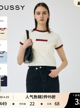 MOUSSY 夏季新品简约通勤字母刺绣撞色短袖T恤010IS490-4271