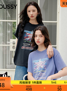MOUSSY2026夏季新品美式复古风做旧印花短袖修身T恤010JS290-2491