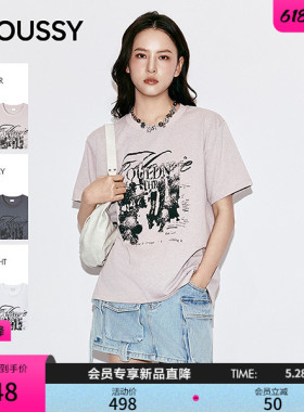 明星同款 MOUSSY 2026春季新品复古做旧印花圆领T恤028JSA90-1016
