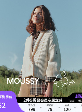 MOUSSY潦草小狗系列春季新品通勤双纽扣针织开衫028IAA01-1032