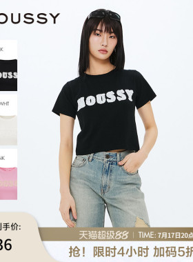 MOUSSY春季新品蕾丝LOGO刺绣基础款三色短袖T恤010ISL90-2211