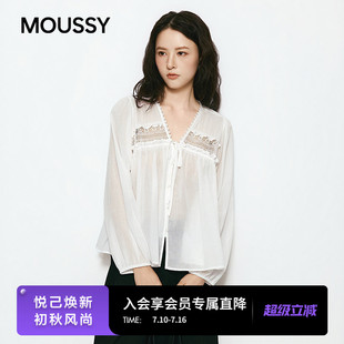 MOUSSY 2026夏季新品甜美风系带蕾丝拼接长袖衬衫女028JSA30-1056
