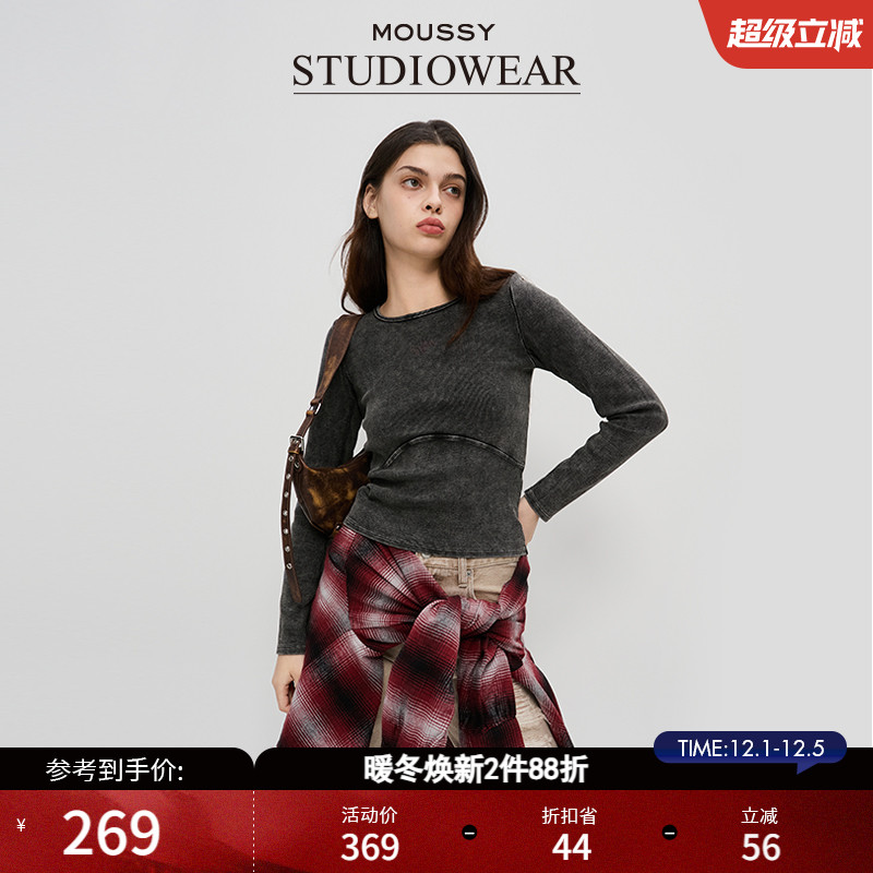 针织做旧MOUSSY套头圆领