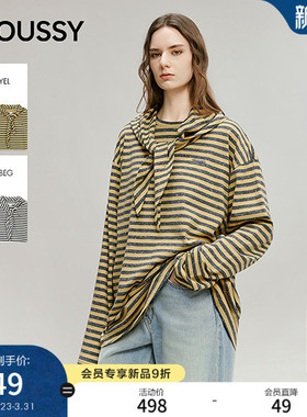 MOUSSY 2026春季新品复古慵懒风条纹撞色长袖T恤女028IAA80-1018