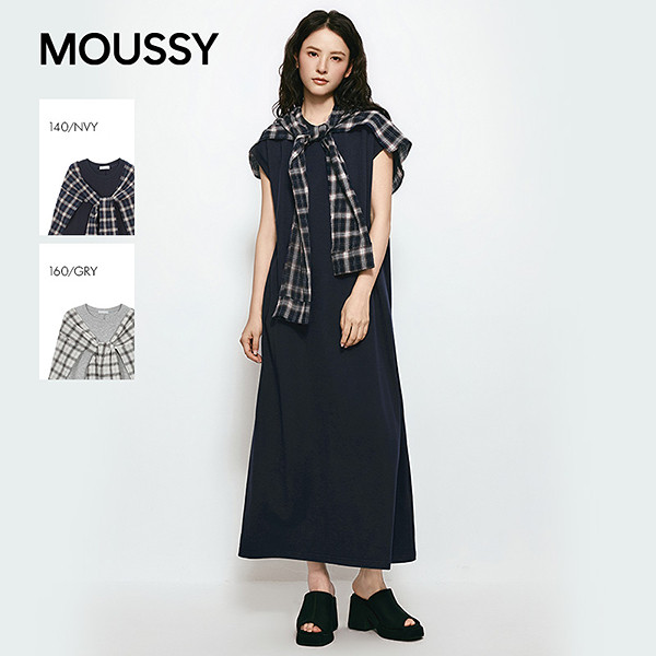 MOUSSY 2026夏季新品优雅复古风格纹外衫长款连衣裙028JSC83-1003