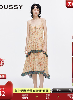 MOUSSY 夏季新品夏日来信荷叶边碎花吊带连衣裙028ISA33-1001