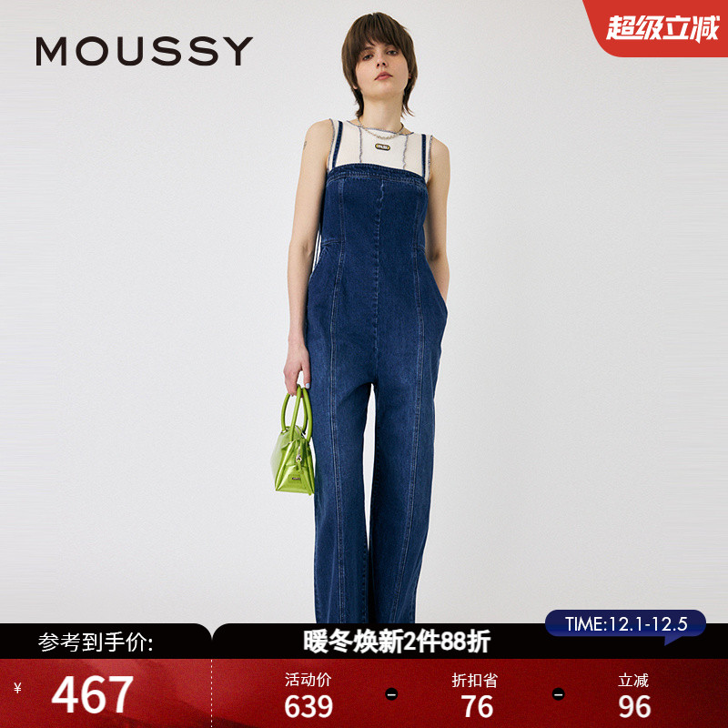 MOUSSY经典复古风吊带连体牛仔裤