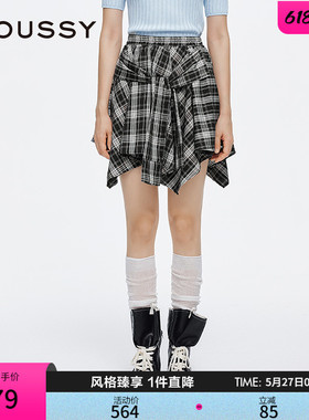MOUSSY 春季新品假美式辣妹风假两件格纹半身裙028JSX31-1068