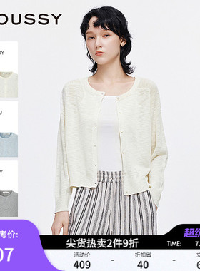 MOUSSY 春季新品简约风圆领宽松薄款针织开衫女028ISA70-1001