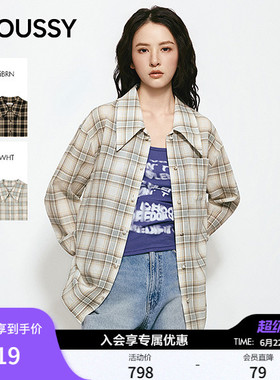 MOUSSY 2026夏季新品美式复古风撞色格纹长袖衬衫女028JSA30-1057