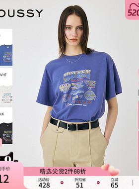 MOUSSY 夏季新品美式复古风印花做旧短袖T恤女010ISQ90-6851