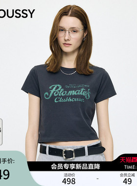MOUSSY2026夏季新品甜酷风做旧字母印花短款短袖T恤010JS490-5101