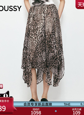 MOUSSY 2026夏季新品复古风豹纹不规则飘逸半身裙女028JSA31-1038