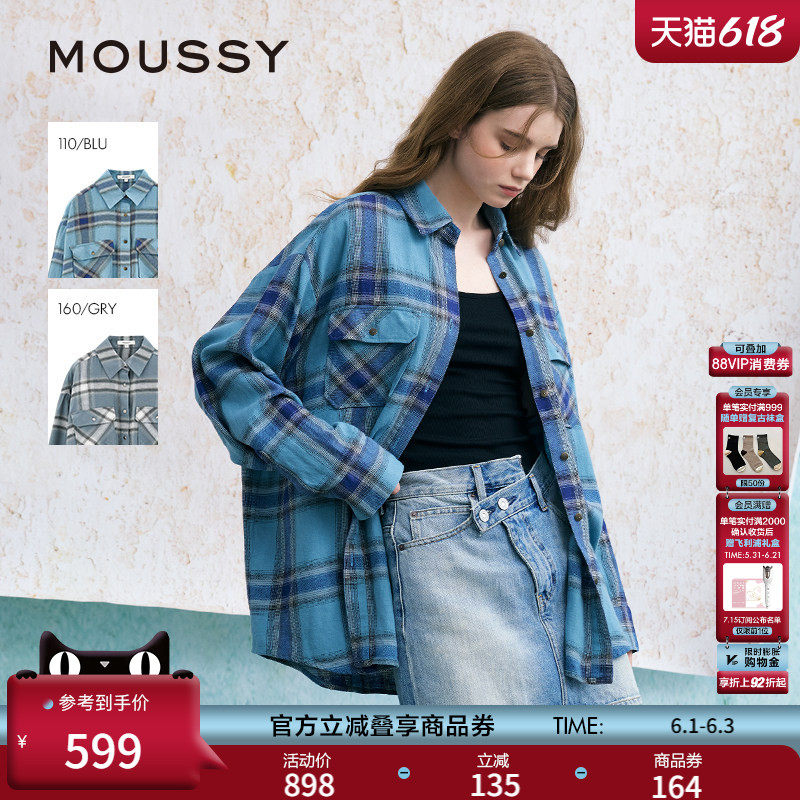 MOUSSY美式格纹LOGO印花衬衫