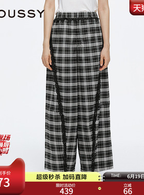 MOUSSY 春季新品慵懒风蕾丝花边宽松薄款格纹休闲裤028ISA31-3551