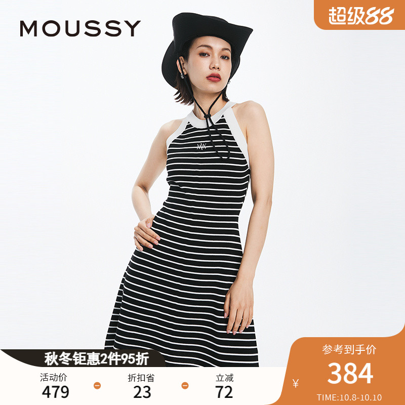 moussy优雅淑女无袖针织连衣裙
