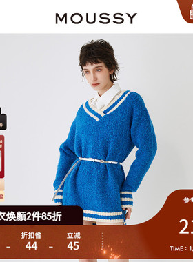 MOUSSY 早春新品新年氛围感撞色V领针织连衣裙028HS470-0251