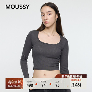 辣妹风纯色短款 修身 长袖 MOUSSY 010IA180 新品 T恤衫 3751 2025秋季