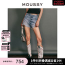 0090 牛仔裤 女C28FAN11 MOUSSY 通勤风水洗四粒扣磨毛休闲高腰短款