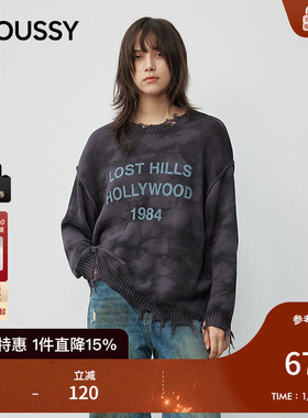 MOUSSY 2025秋季新品废土风磨破毛边字母印花针织衫028IAZ70-2871