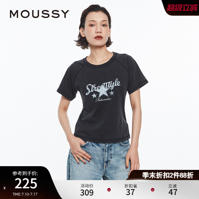 MOUSSY美式复古印花T恤