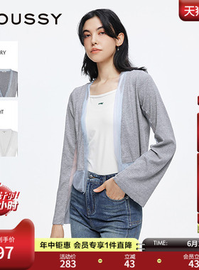 MOUSSY 春季新品甜美撞色网纱拼接V领针织衫女028ISA70-2561