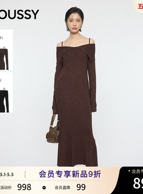 MOUSSY 2026春季新品温柔优雅风露肩长袖修身连衣裙010IA373-7581