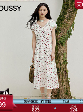 MOUSSY 2026夏季新品法式度假风碎花泡泡袖连衣裙女028JSC33-1024