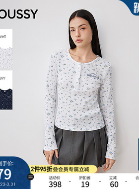 MOUSSY春春新品复古碎花华夫格圆领纽扣打底针织028IAA90-1025