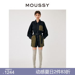 风拼色翻领宽松棉质休闲连体短裤 女010GAS30 酷感工装 MOUSSY 5650