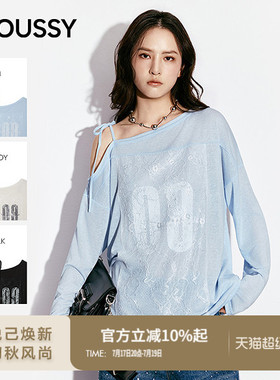 MOUSSY2026春季新品甜酷辣妹风蕾丝拼接斜肩长袖T恤028JSA90-1020
