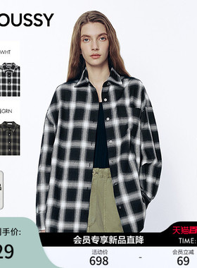 MOUSSY 2026春季新品韩系复古风格子宽松衬衫外套女028JSA30-1023