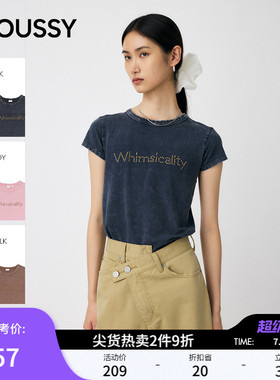 MOUSSY春季新品休闲风正肩圆领修身短袖T恤女010IA290-7621