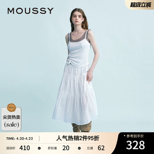 MOUSSY 春季新品波西米亚度假风大摆白色半身裙028ISX31-3231