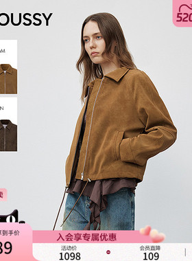 MOUSSY 春季新品复古风简约翻领长袖夹克外套女028IAA30-1028