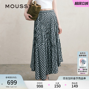MOUSSY 3021 文藝感不規(guī)則格紋半身裙女028ISA30 夏季