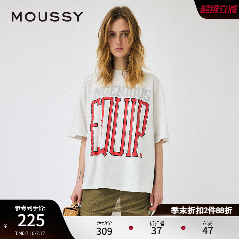 moussy美式学院风字母短袖T恤