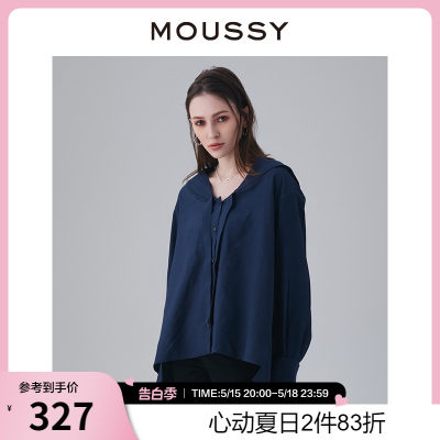 moussy海军领系带淑女长袖衬衫