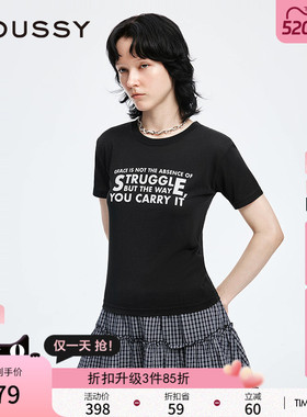 MOUSSY 早春新品休闲风简约字母圆领短袖T恤女028IAA90-0641