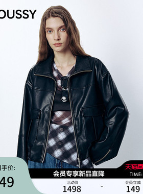 MOUSSY 2026春季新品街头潮酷风翻领廓形皮衣外套女028JSA30-1024