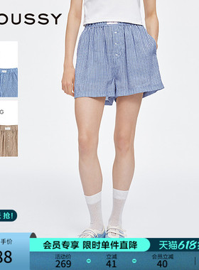 moussy 2025夏季新品薄款宽松高腰格纹沙滩裤家居裤010IS431-3831