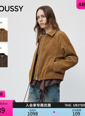 MOUSSY 春季新品复古风简约翻领长袖夹克外套女028IAA30-1028