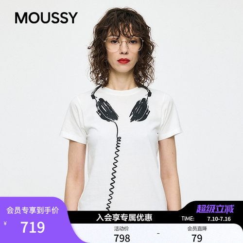 MOUSSY x Vaquera联名2026春季新品耳机印花短袖T恤010JSF01-0021