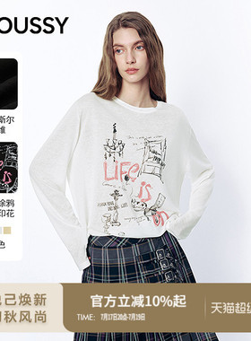 明星同款MOUSSY 26春季新品街头涂鸦风撞色长袖T恤028JSA90-1025