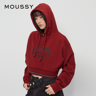 MOUSSY 秋季新品日系复古风做旧短款连帽卫衣女028HAZ90-1841
