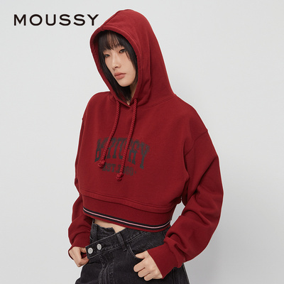 MOUSSY 秋季新品日系复古风做旧短款连帽卫衣女028HAZ90-1841