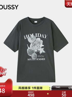MOUSSY2026夏季新品美式复古做旧风水果印花宽松T恤028JSZ90-1075