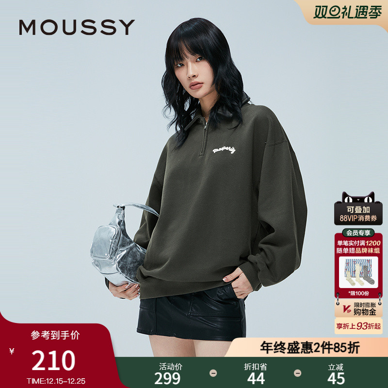 MOUSSY 冬季新品半拉链胸口复古刺绣POLO卫衣女028HAA90-2831